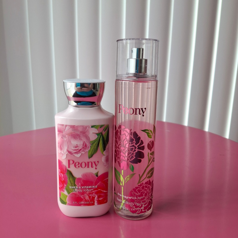 Bath & Body Works PEONY Fragrance Mist & Body Lotion 8oz Discontinued Set of 2